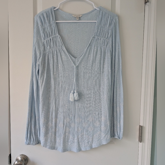 Lucky Brand Tops - Lucky Brand Women's Size Large, Baby Blue V-Neck Blouse, Tie Front